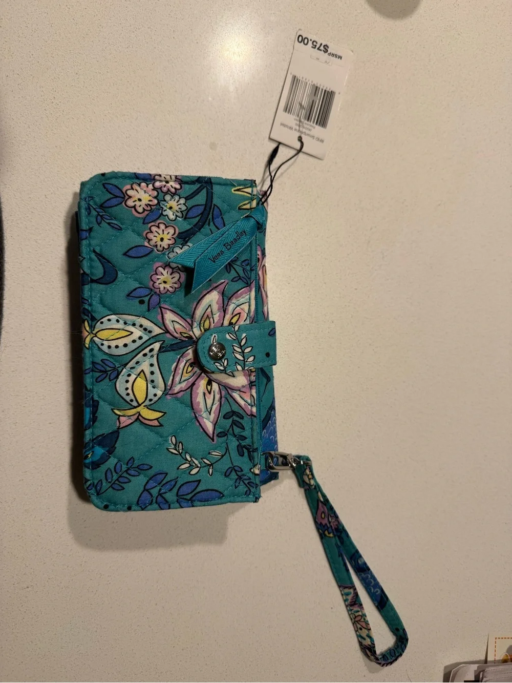 NWT Vera Bradley SMARTPHONE WRISTLET PEACOCK GARDEN Wallet Phone Blue Green
